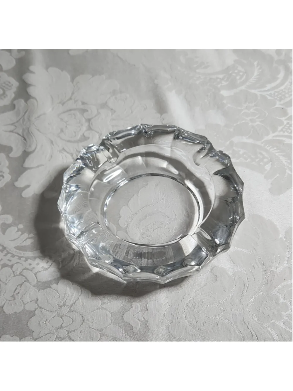 Vintage Crystal Clear Glass Round Ashtray with Cigarette Rests, 5 in Diameter